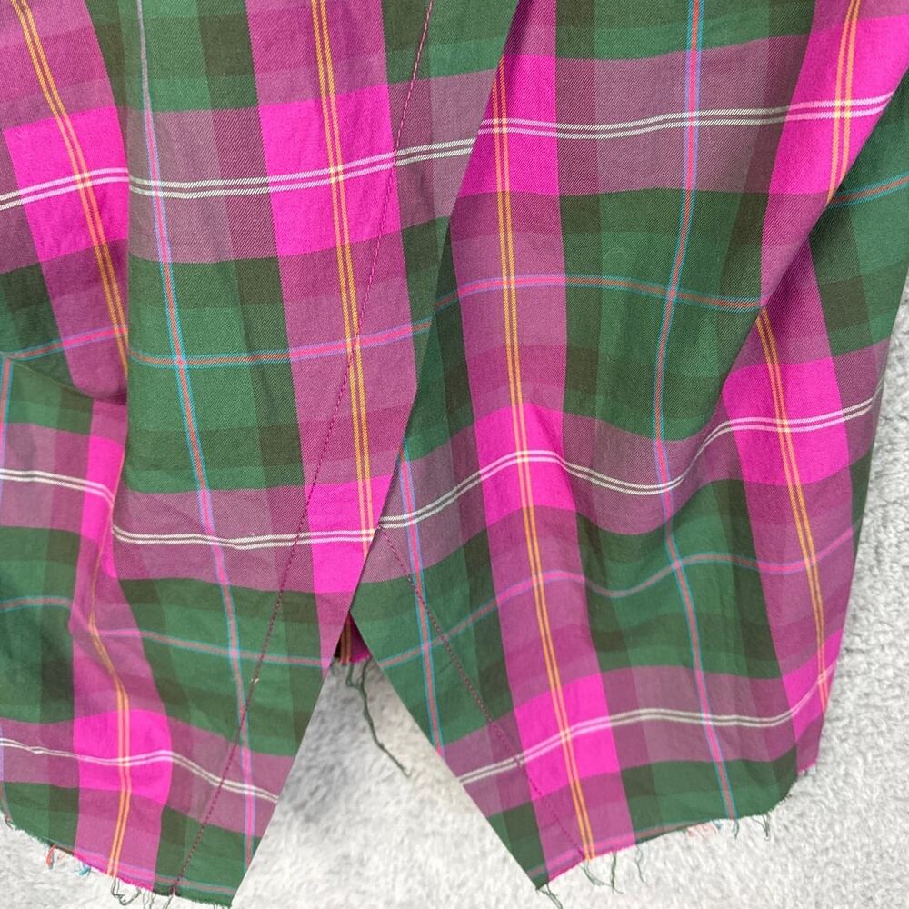 Current/Elliot Women’s Plaid Button Up Shirt Pink Green Fray Hem S Quiet Luxury - Picture 4 of 10